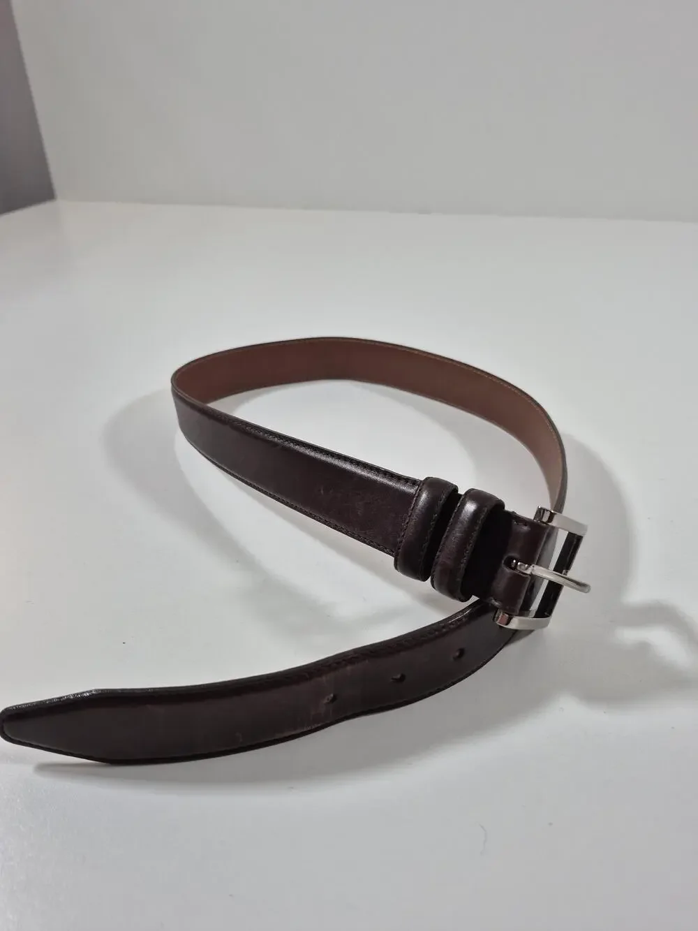 Allen Edmonds Belt Men's 32 Brown Leather Dress Handcrafted USA Logo Buckle